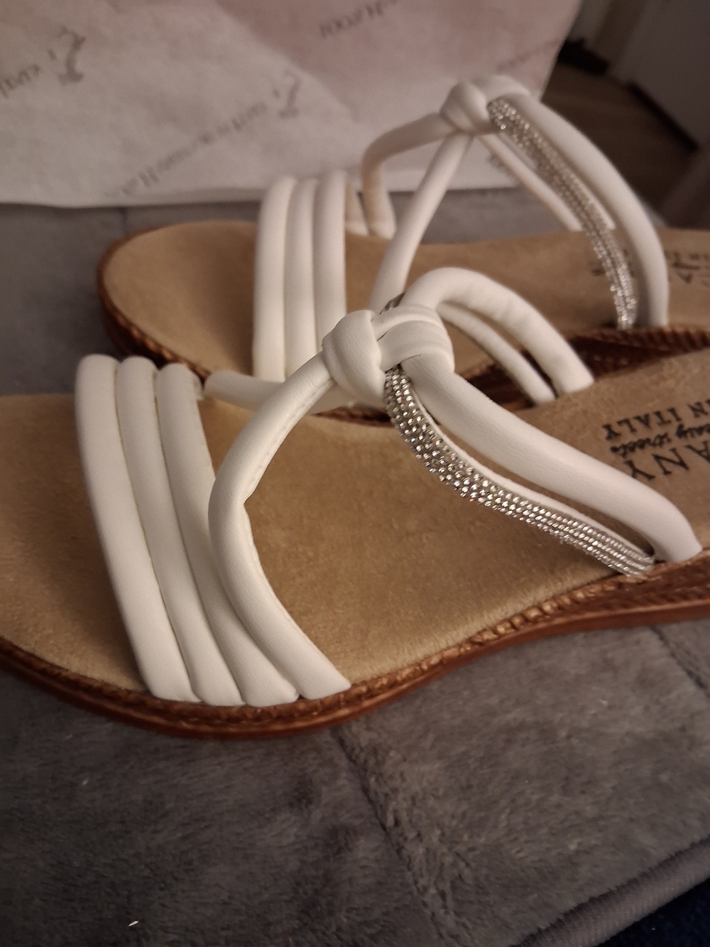 easy street White Slip-On Sandals with Silver Braid - Picture 7 of 15